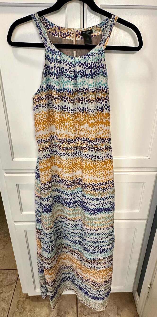 Ann Taylor Cotton Silk Blend Polka Dot Tiered Halter Maxi Dress Size 6